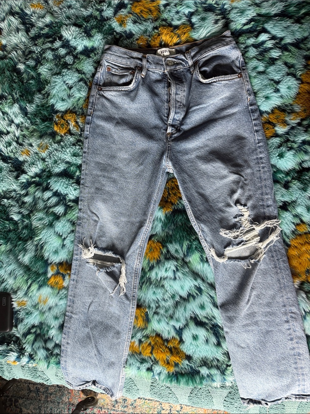 Agolde Women’s Straight Leg Distressed Light Blue Jeans - Like New